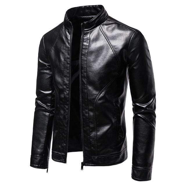 Men's Punk Stand Collar Zipper Faux Leather Jacket