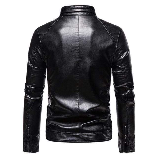 Men's Punk Stand Collar Zipper Faux Leather Jacket