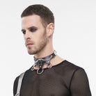Kobine Men's Punk Star Big Ring Faux Leather Choker