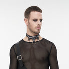 Kobine Men's Punk Star Big Ring Faux Leather Choker