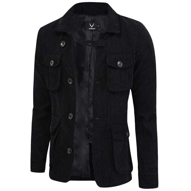 Men's Punk Turn-down Collar Multi-Pocket Corduroy Jacket