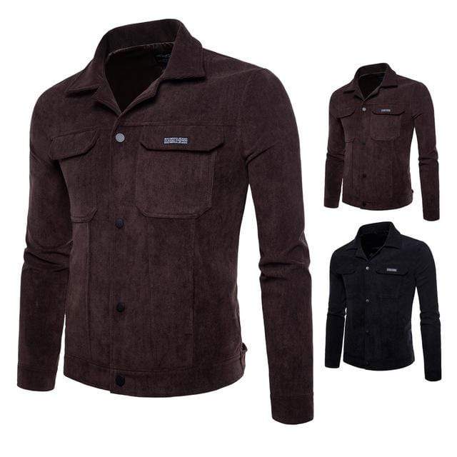 Men's Punk Turn-down Collar Slim Fitted Corduroy Jacket