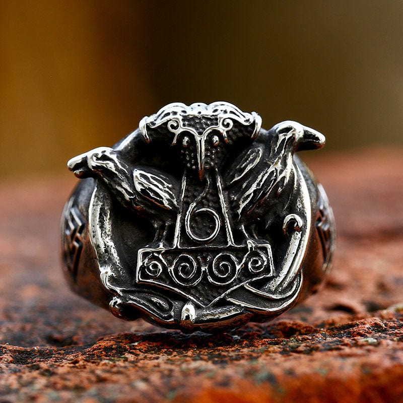 Kobine Men's Punk Viking Crow Ring