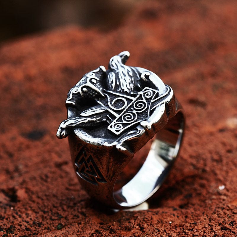 Kobine Men's Punk Viking Crow Ring