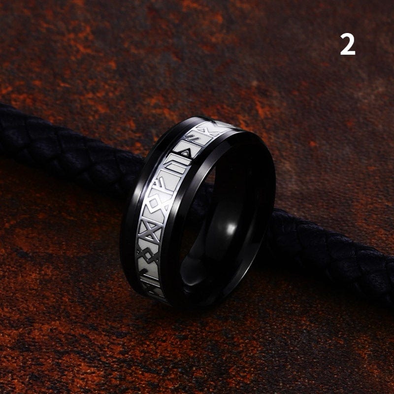 Kobine Men's Punk Viking Letter Carved Luminous Ring