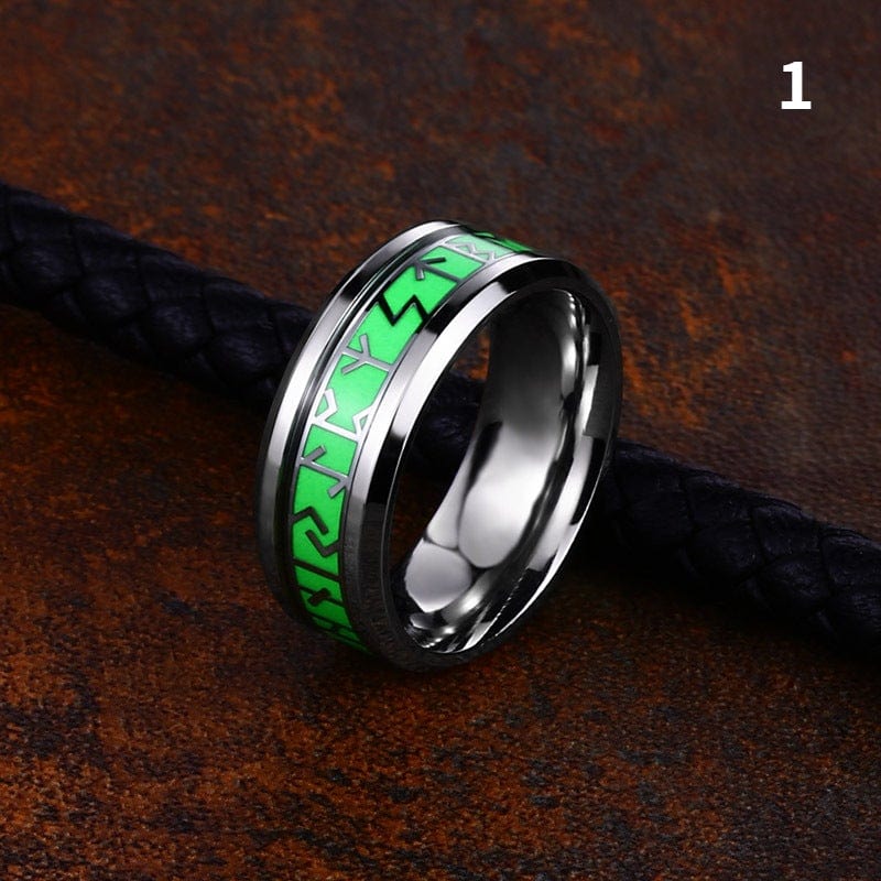 Kobine Men's Punk Viking Letter Carved Luminous Ring