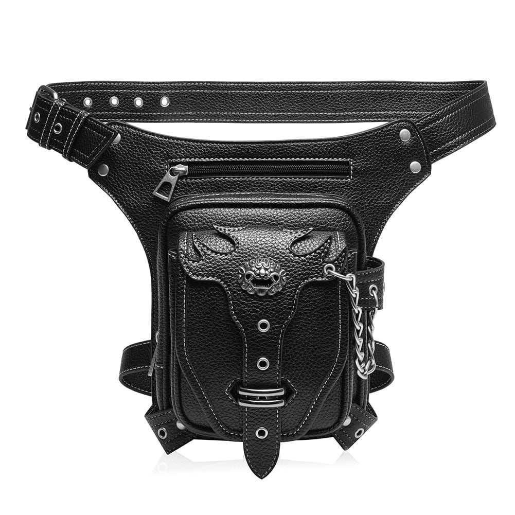 Kobine Men's Steampunk Lion's Head Chain Waist Bag