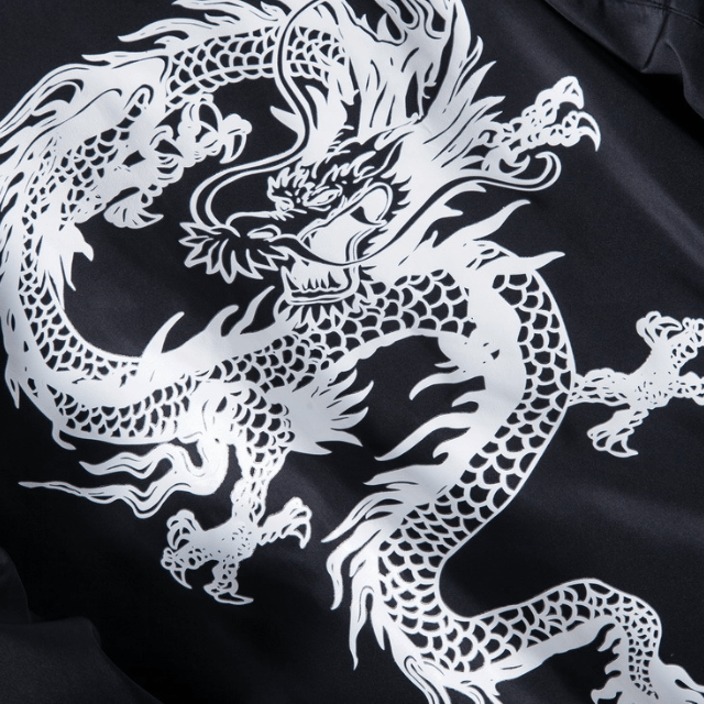 Men's Street Fashion Dragon Printed Black Jacket