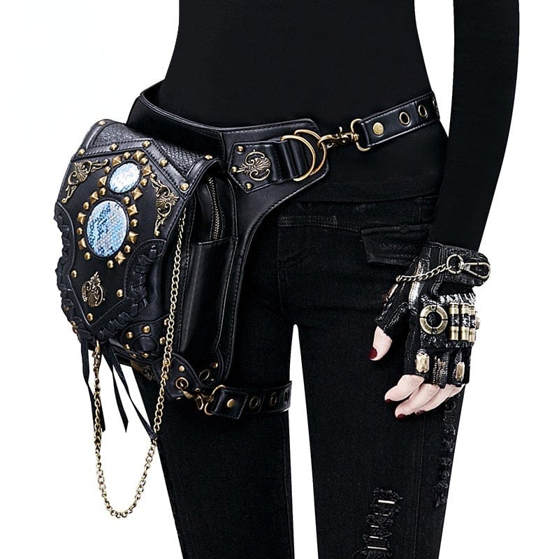 Kobine Steampunk Rivet Chained Wasit Bag