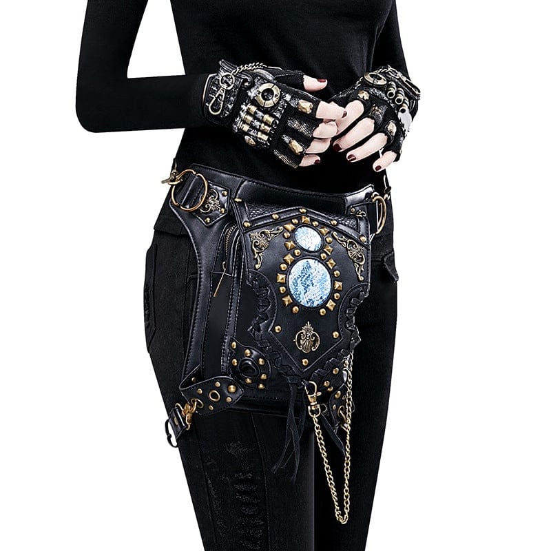 Kobine Steampunk Rivet Chained Wasit Bag