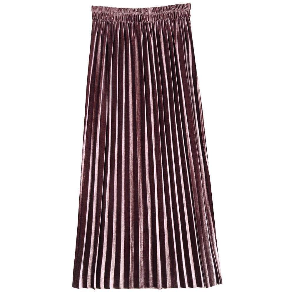 Women' Ankle-Length Suede Pleated Skirts