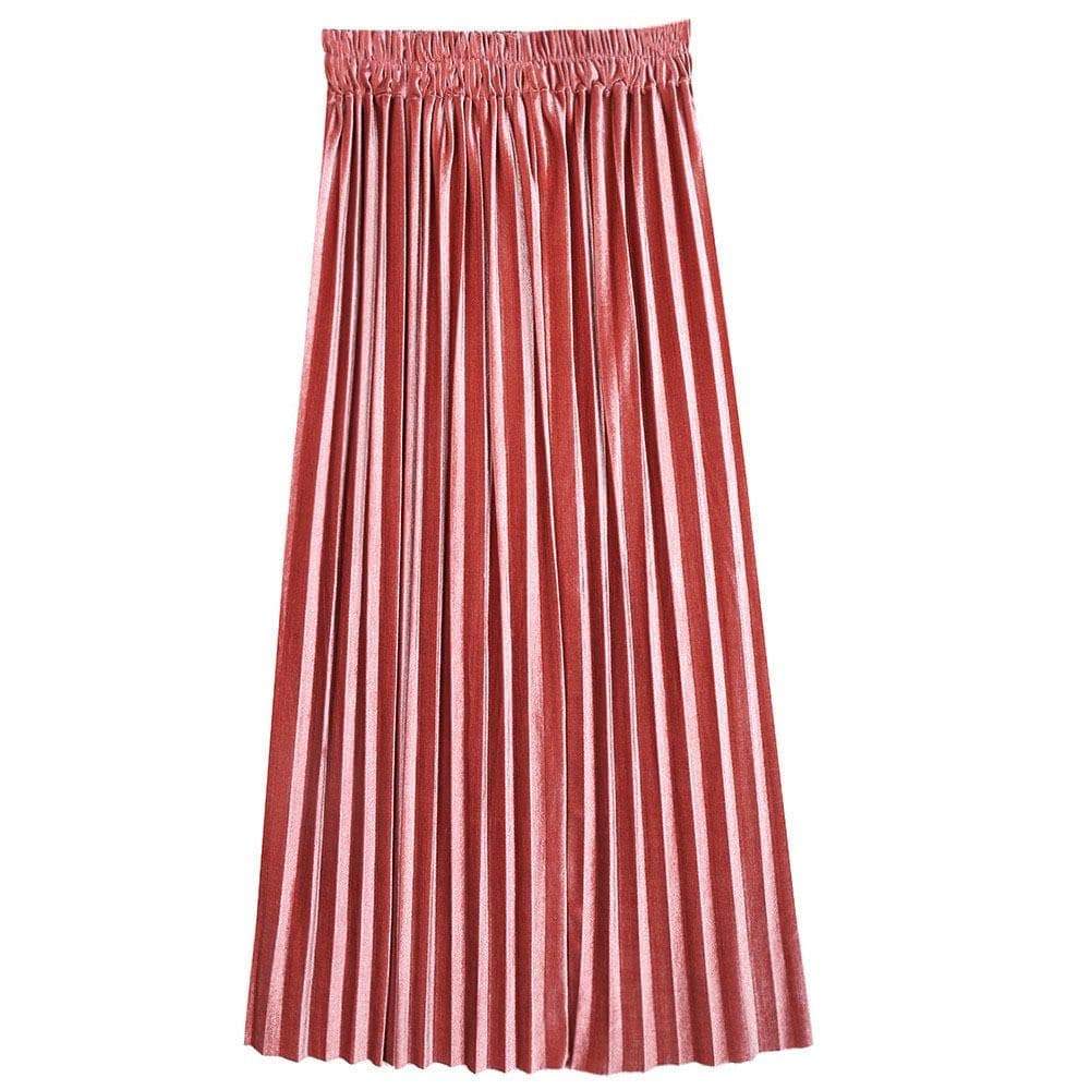 Women' Ankle-Length Suede Pleated Skirts