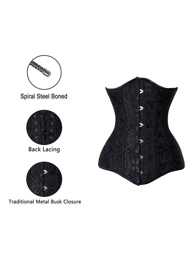 Women's 26 Steel Boned Brocade Underbust Waist Training Cincher Corset