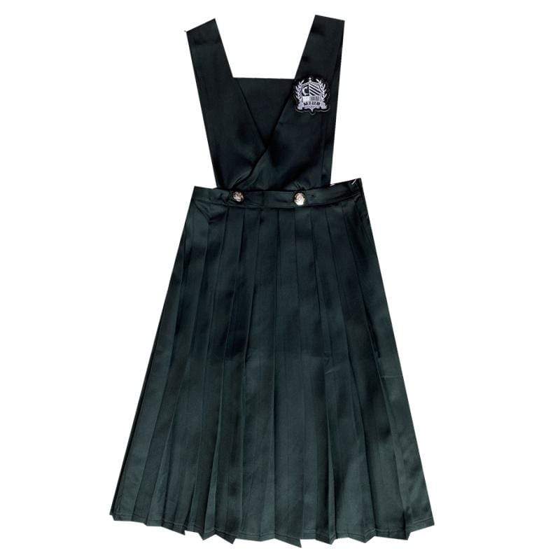 Women's Badge Pleated Overall Dresses Suspender Skirts