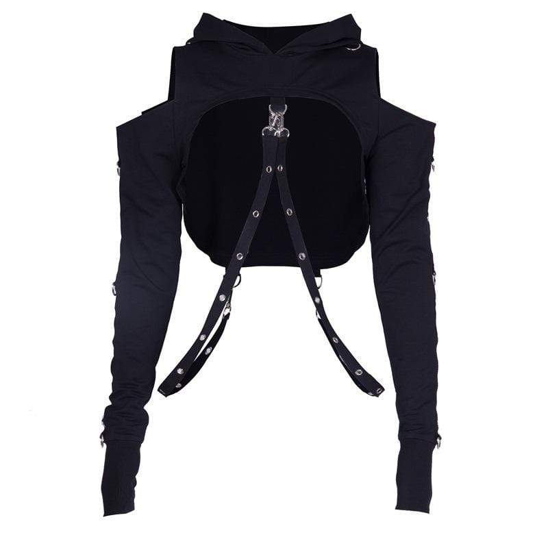 Women's Bare Shoulder Navel Cropped Hoodies With Sashes