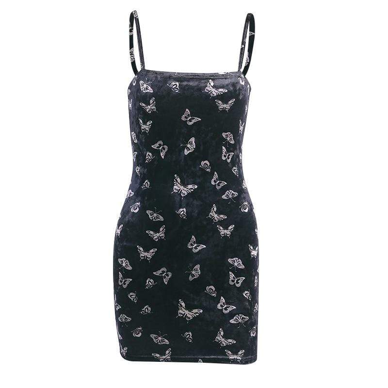 Women's Butterfly Pattern Velvet Slip Dresses