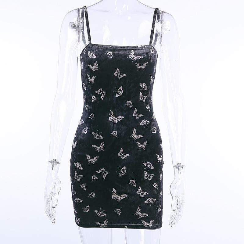 Women's Butterfly Pattern Velvet Slip Dresses