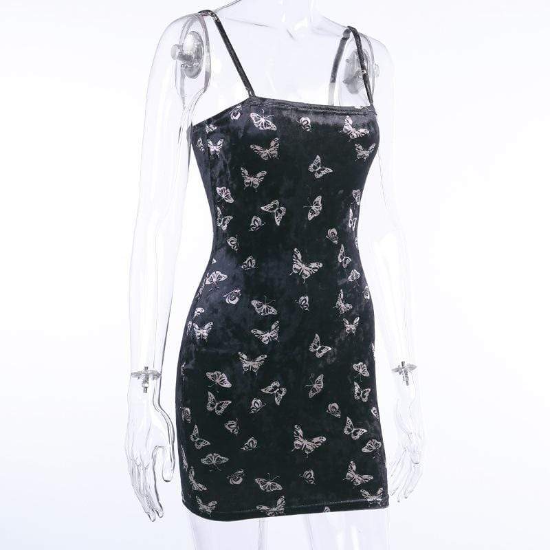 Women's Butterfly Pattern Velvet Slip Dresses