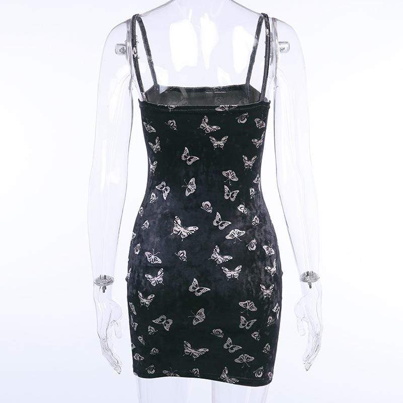 Women's Butterfly Pattern Velvet Slip Dresses