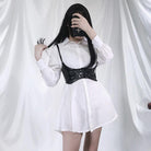 Kobine Women's Casual Long Shirts Dresses With Detachable PU Tank Tops