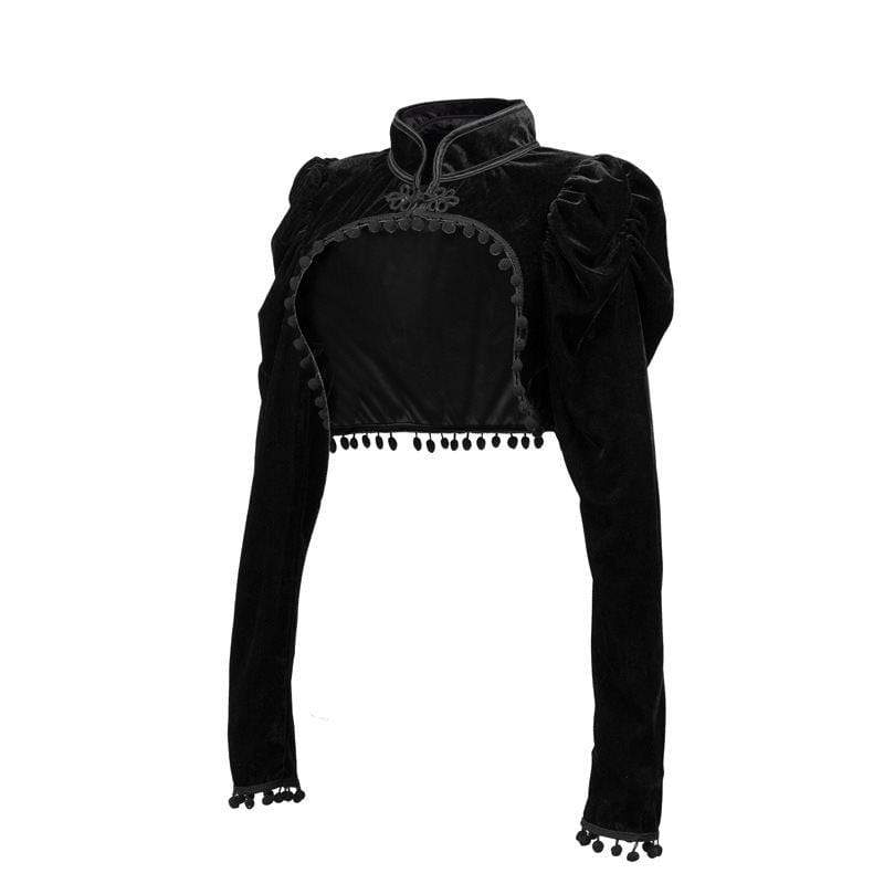 Women's Chinese Collar Navel Cropped Fringes Cape