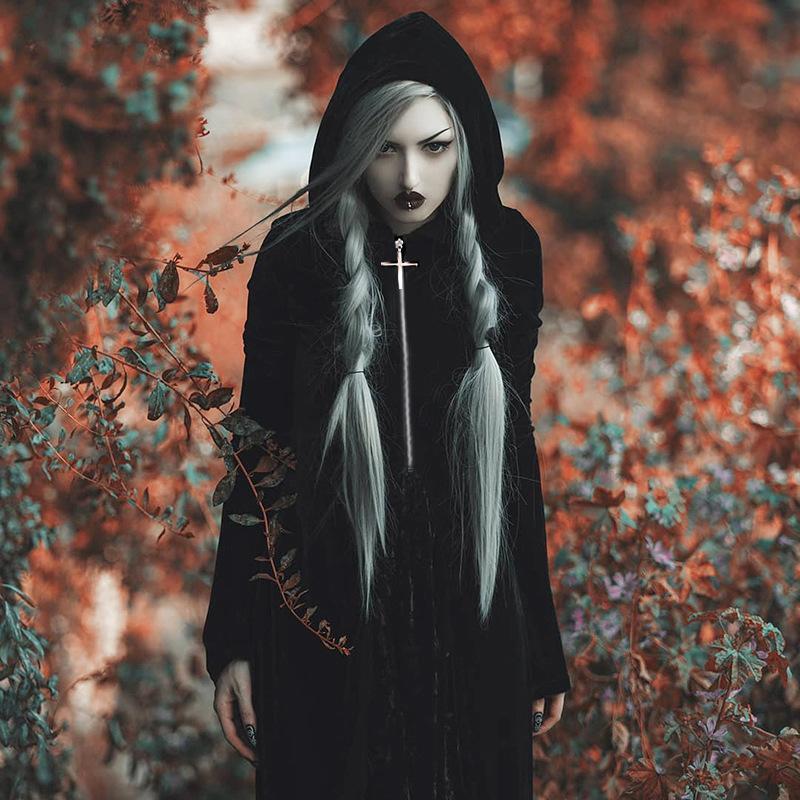 Women's Cross Zipper Fly Hooded Butterfly Sleeved Velvet Dresses