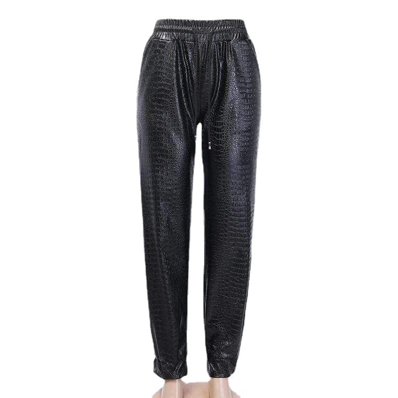 KOBINE Women's Gothic Alligator Print Casual PU Pants