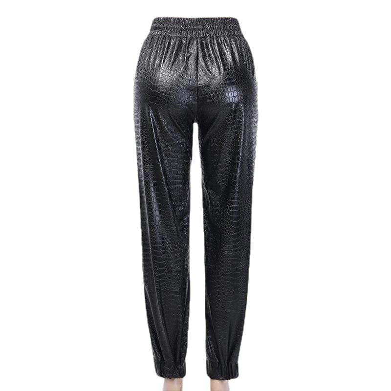 KOBINE Women's Gothic Alligator Print Casual PU Pants