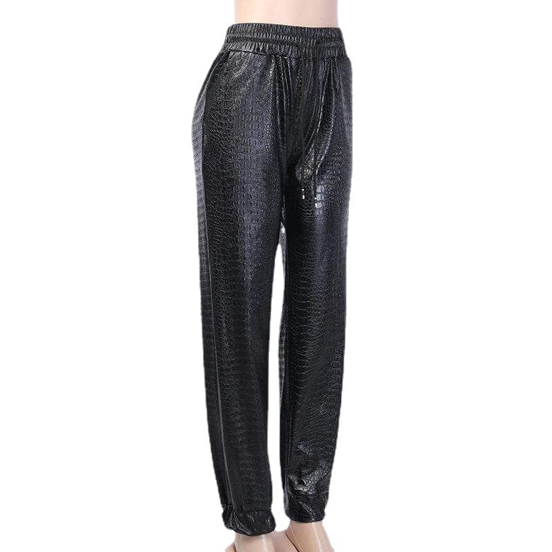 KOBINE Women's Gothic Alligator Print Casual PU Pants