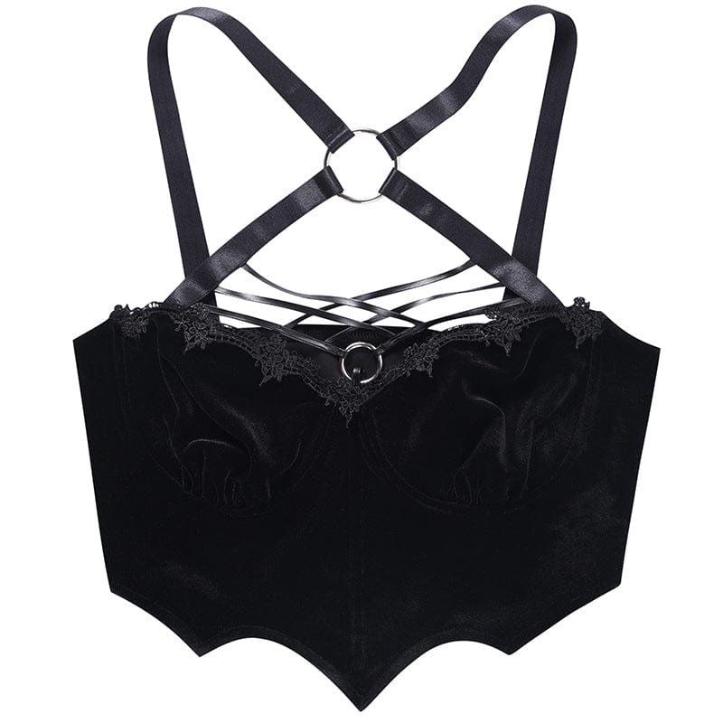 Kobine Women's Gothic Bat Shape Halterneck Velet Bustier