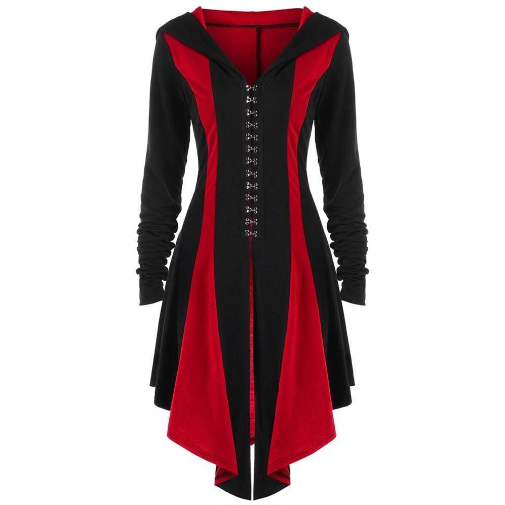 Kobine Women's Gothic Buckles Full Sleeved Hooded Irregular hem Cardigan Coats