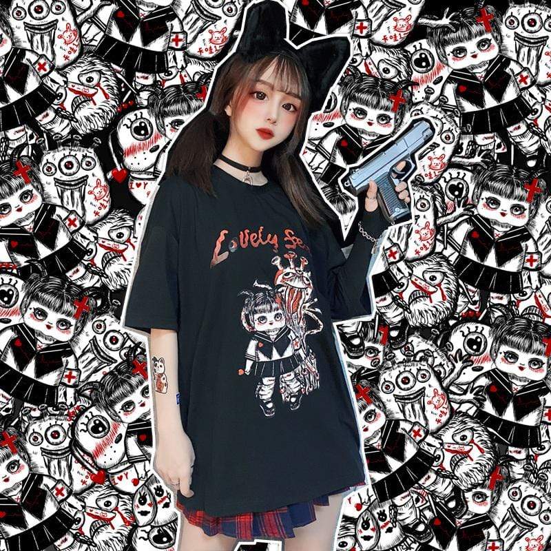 Women's Gothic Cartoon Little Devil Monster Casual T-shirts