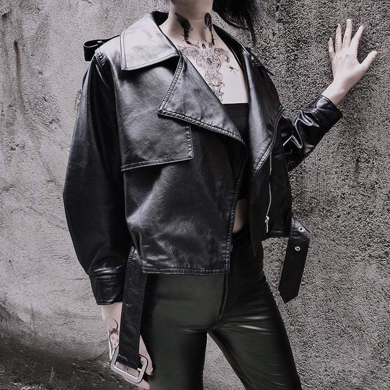 Women's Gothic Casual Faux Leather Motor Jackets With Belt