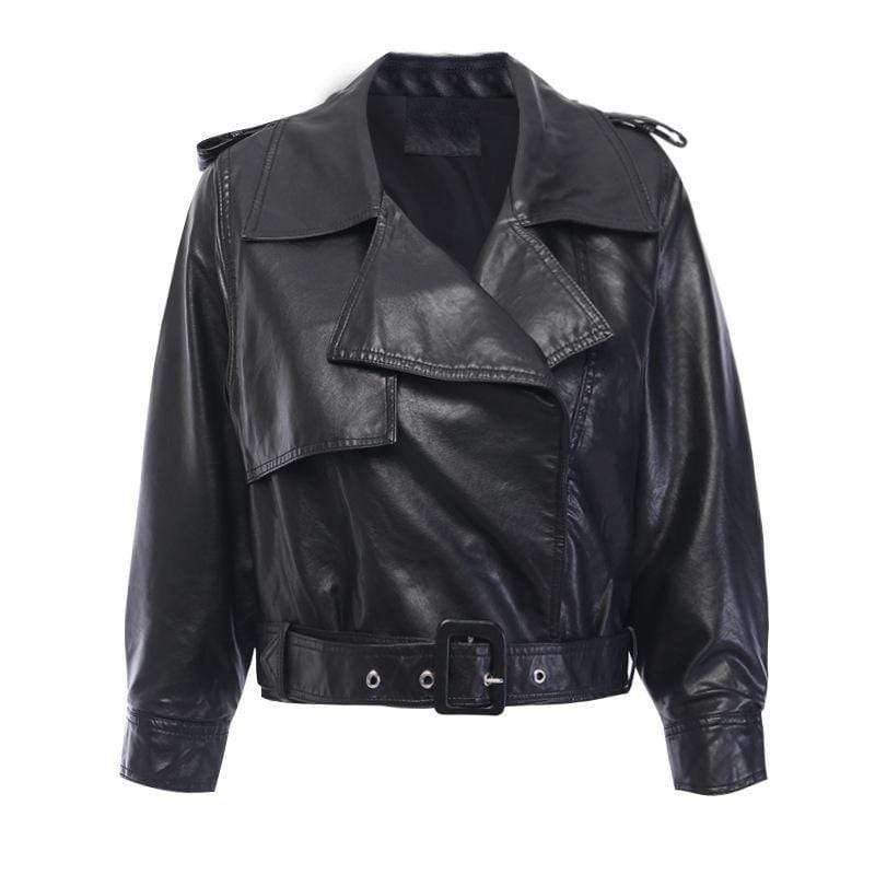 Women's Gothic Casual Faux Leather Motor Jackets With Belt