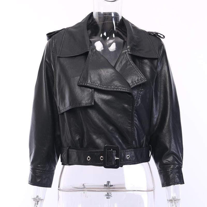 Women's Gothic Casual Faux Leather Motor Jackets With Belt