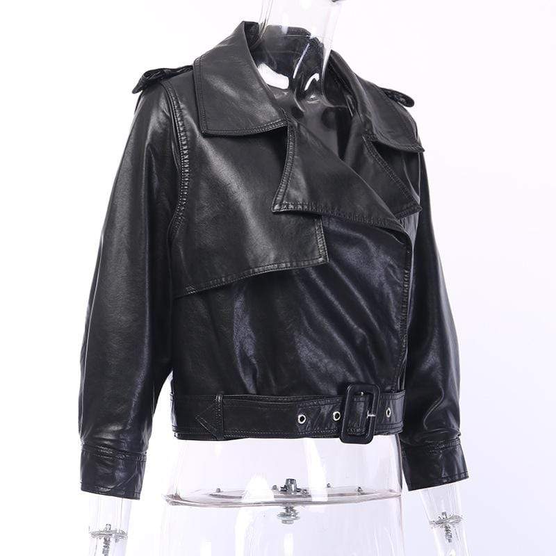 Women's Gothic Casual Faux Leather Motor Jackets With Belt