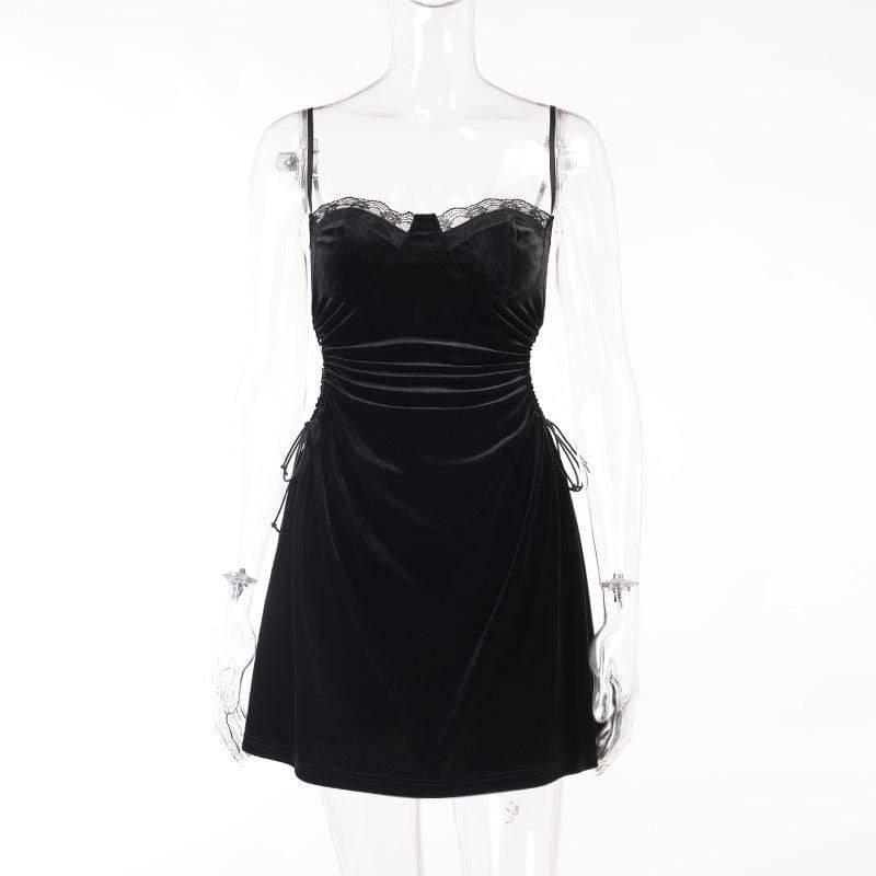 Women's Gothic Cutout Waist Velet Slip Dress