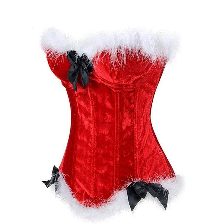 Women's Gothic Faux Fun Hem Bowknot Chrismas Overbust Corsets