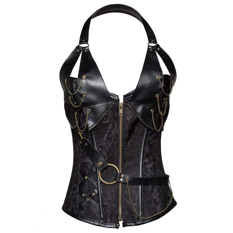 Women's Gothic Faux Leather Halter Top Corsets