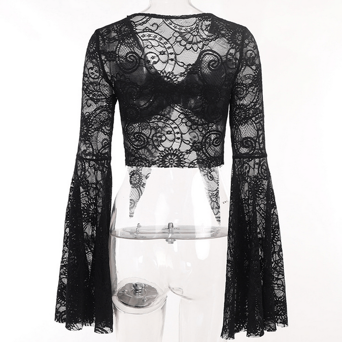 Kobine Women's Gothic Flared Sleeved Plunging Lace Cape