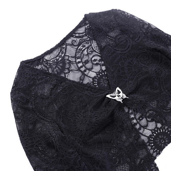 Kobine Women's Gothic Flared Sleeved Plunging Lace Cape