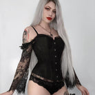Kobine Women's Gothic Floral Lace Sleeved Overbust Corsets