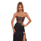 Kobine Women's Gothic Floral Printed Zipper Overbust Corset