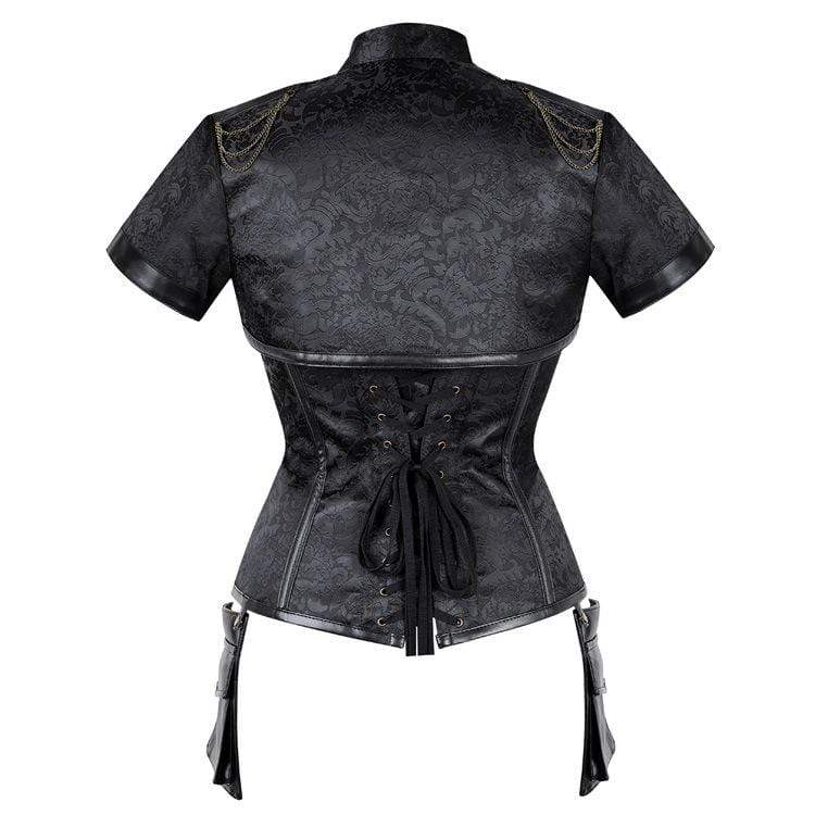 Women's Gothic Floral Sleeved High Collar Overbust Corsets