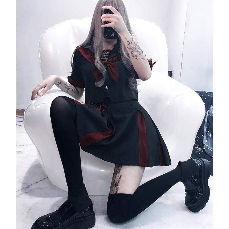 Women's Gothic Hexagram Red&Black Sailor Suits