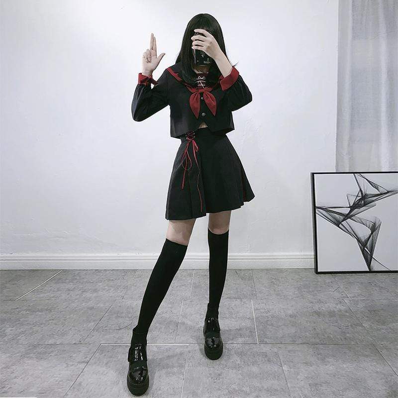 Women's Gothic Hexagram Red&Black Sailor Suits