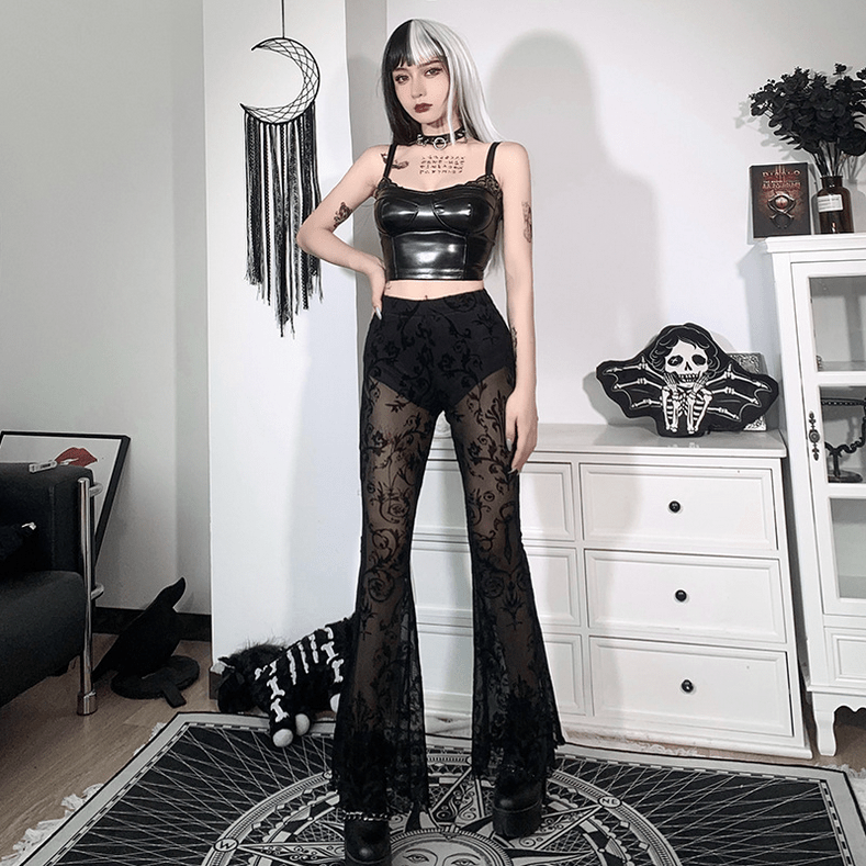 Women's Gothic High-waisted Floral Lace Sheer Bell-bottoms