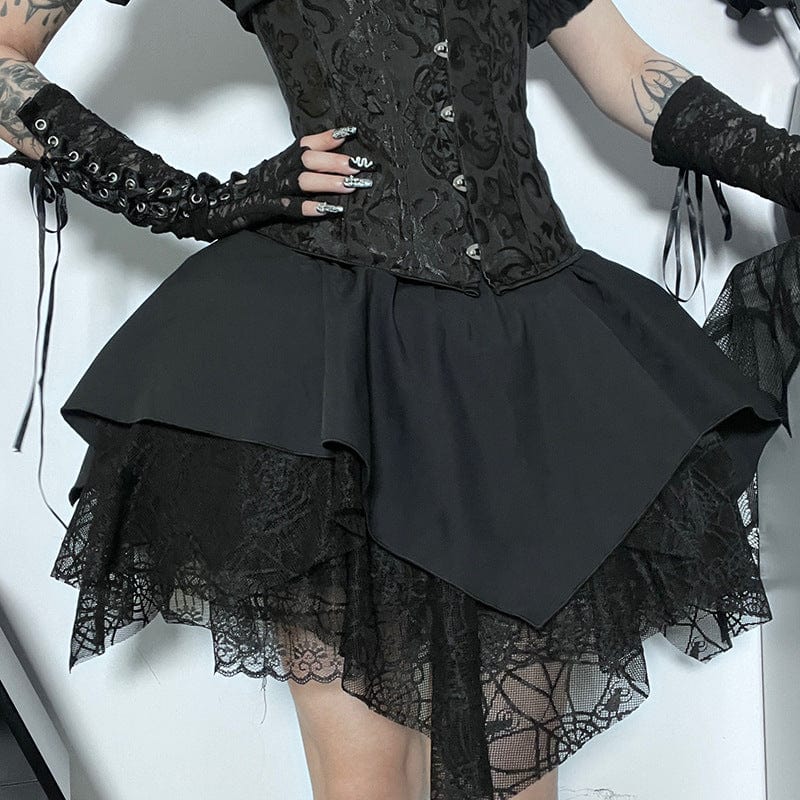 Kobine Women's Gothic Irregular Spider Mesh Splice Skirt