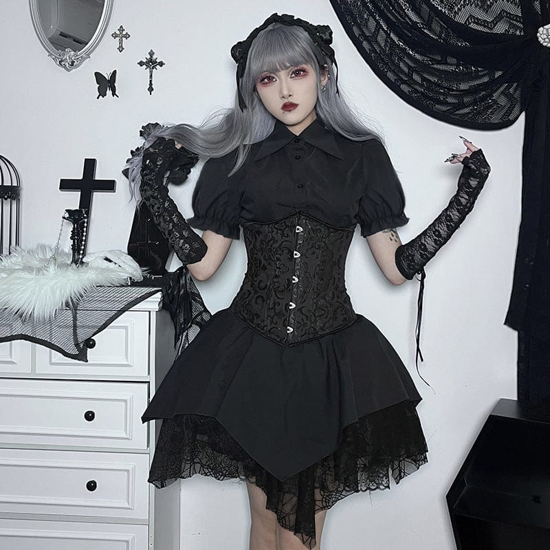 Kobine Women's Gothic Irregular Spider Mesh Splice Skirt