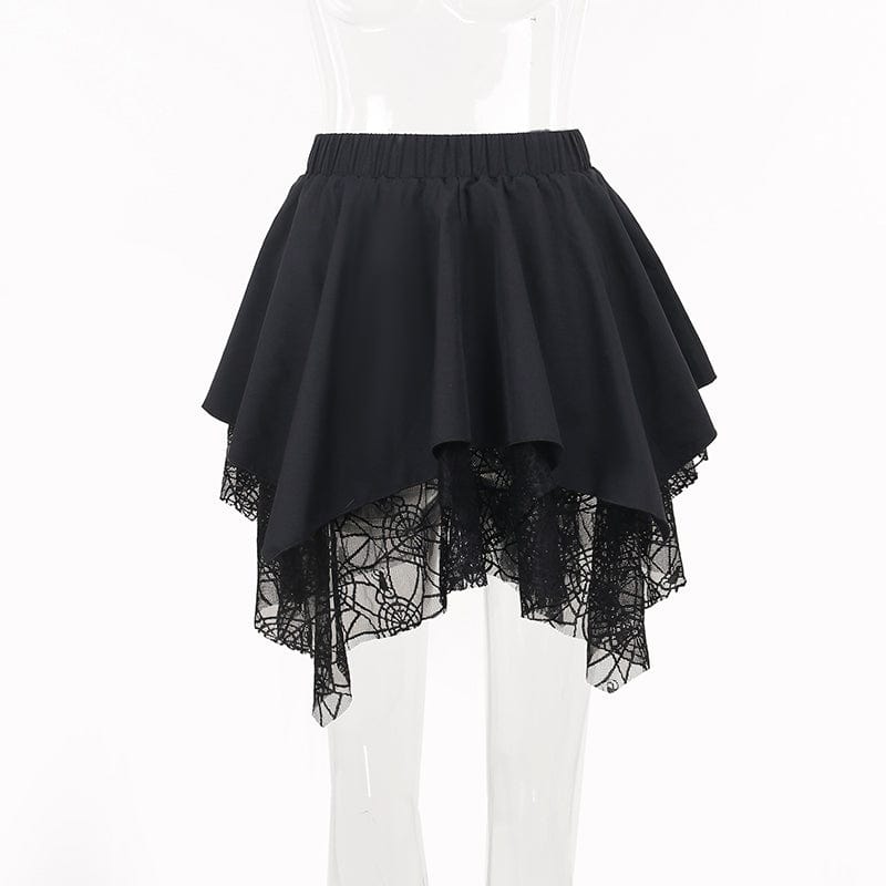 Kobine Women's Gothic Irregular Spider Mesh Splice Skirt